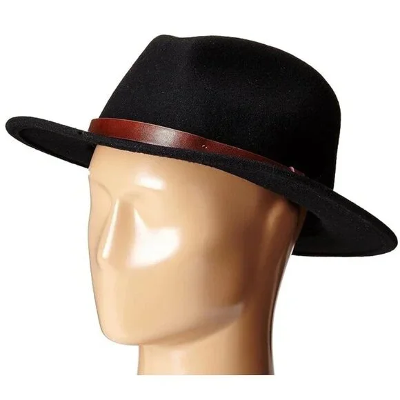 BRIXTON Messer Black 100% Wool Felt Fedora Unisex XL 7 3/4 Hat Size 62 CM NWOT